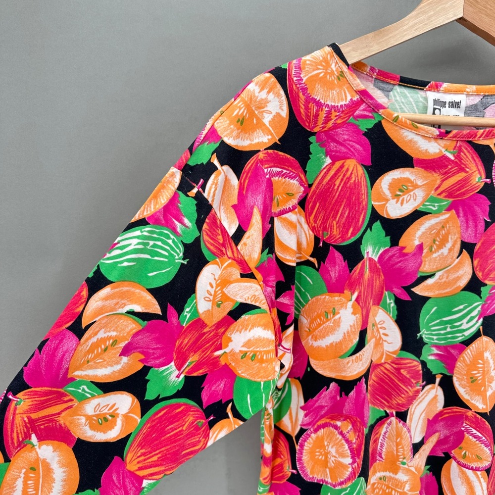 Vintage Philippe Salvet Paris Resortwear Fruit Top Pink Orange Size Medium 70s - Picture 3 of 9